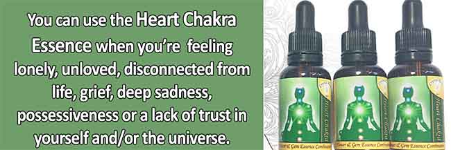 Quote about using the Heart Chakra Essence and image of bottles of the Heart Chakra Essence
